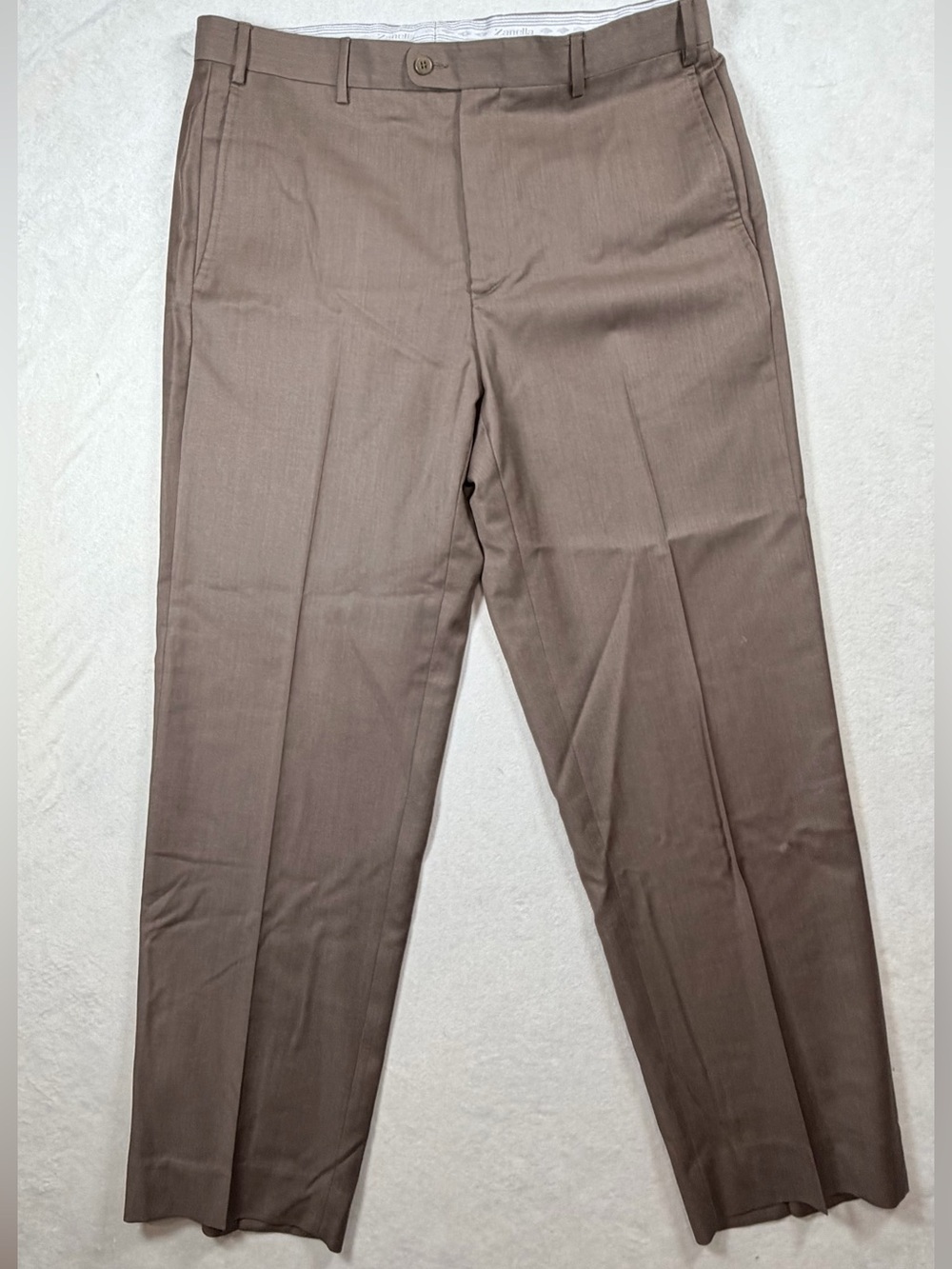 Zanella 36W 31L Made in Italy 100% Wool Super 120ms Men's Taupe Dress Pants